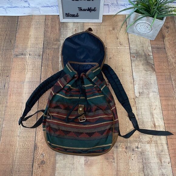 Vintage Trager Aztec Southwest Leather Multi Fabric Flap Cover Backpack … - Picture 11 of 12